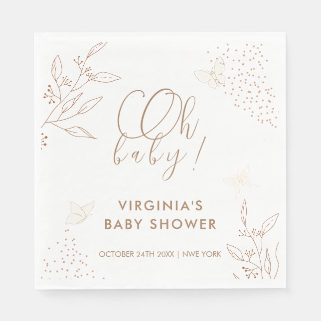 Oh Baby Elegant Gold Leaves Butterfly Baby Shower Napkins (Front)