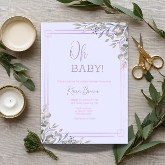 Oh baby Elegant Greenery and Pink Baby Shower Invitation