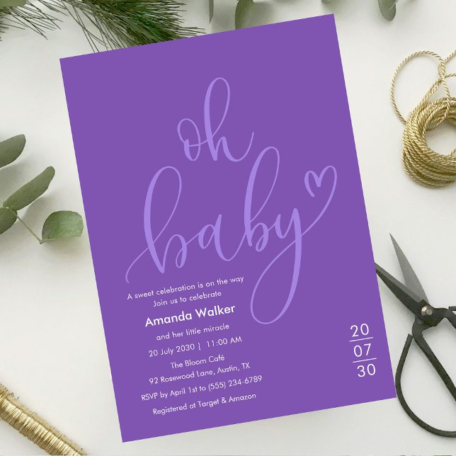 Oh Baby!  Elegant Purple Script Baby Shower Invitation (Oh Baby! Elegant Purple Script Baby Shower Invitation)