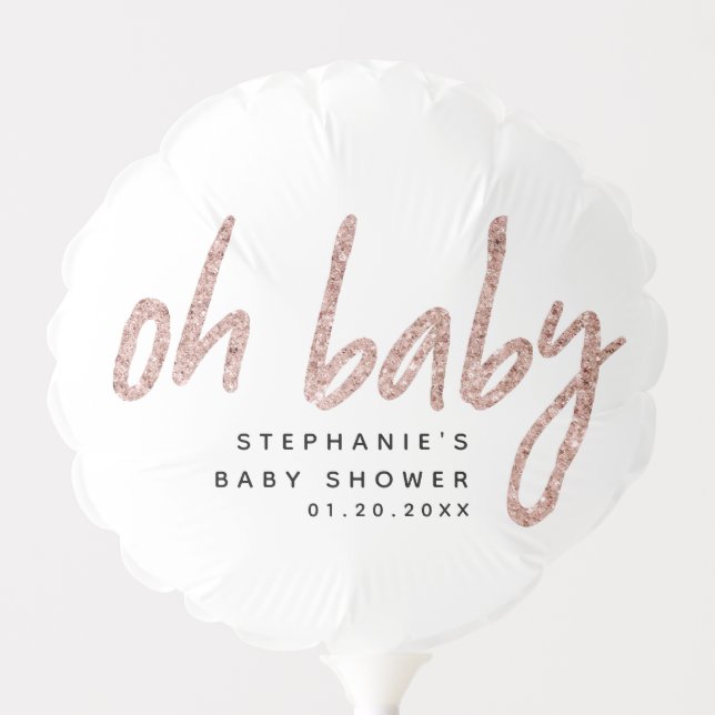 Oh Baby Elegant Rose Gold Glitter Girl Baby Shower Balloon (Front)