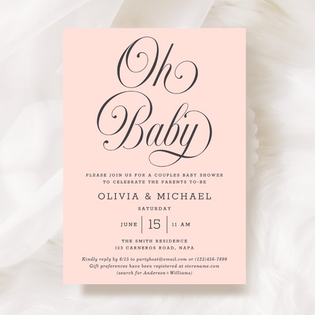 Oh Baby Elegant Script Blush Pink Girl Baby Shower Invitation (Creator Uploaded)
