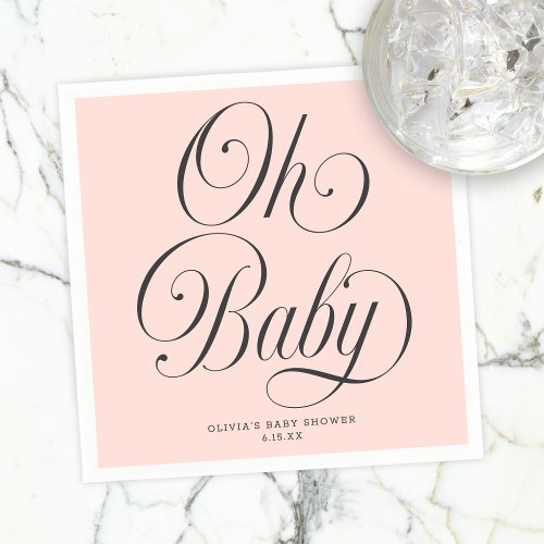 Oh Baby Elegant Script Blush Pink Girl Baby Shower