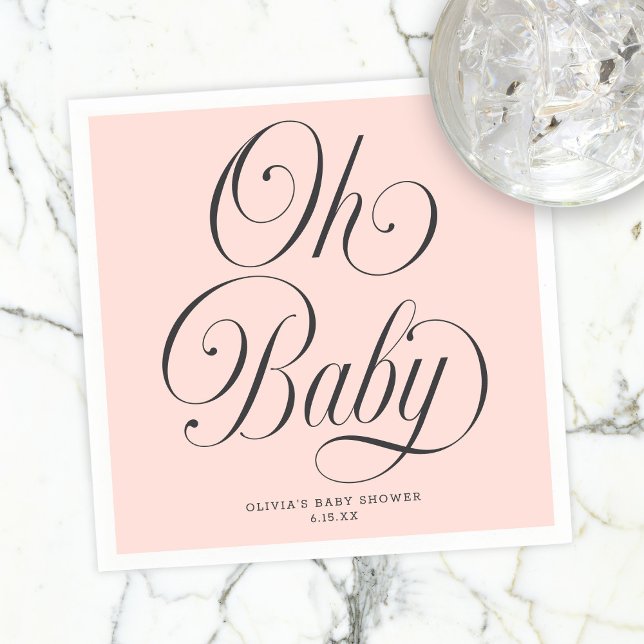 Oh Baby Elegant Script Blush Pink Girl Baby Shower Napkins (Creator Uploaded)