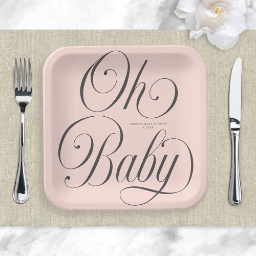 Oh Baby Elegant Script Blush Pink Girl Baby Shower
