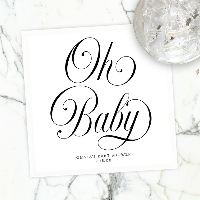 Oh Baby Elegant Script Gender Neutral Baby Shower Napkins (Creator Uploaded)