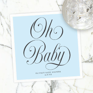 Oh Baby Elegant Script Lt. Blue Boy Baby Shower Napkins