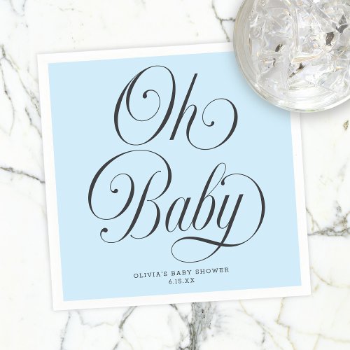 Oh Baby Elegant Script Lt. Blue Boy Baby Shower