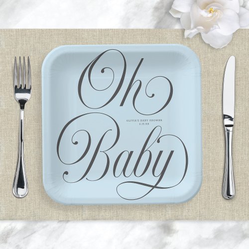 Oh Baby Elegant Script Lt. Blue Boy Baby Shower