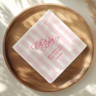 Oh Baby Elegant Script & Stripes Baby Shower Napkins