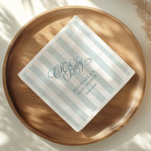 Oh Baby Elegant Script & Stripes Baby Shower Napkins