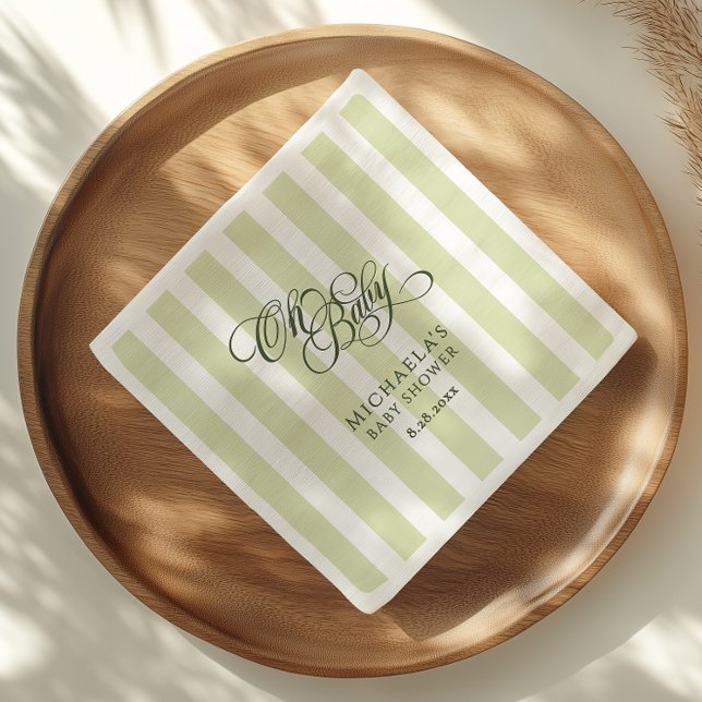 Oh Baby Elegant Script & Stripes Baby Shower Napkins (Creator Uploaded)