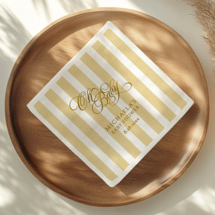 Oh Baby Elegant Script & Stripes Baby Shower Napkins