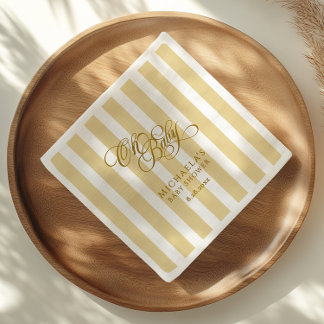 Oh Baby Elegant Script & Stripes Baby Shower Napkins