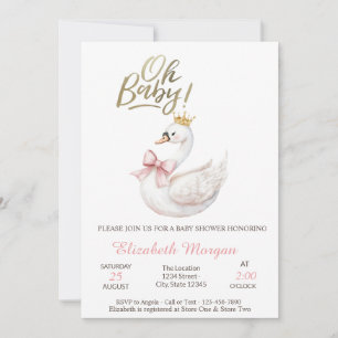 Oh Baby Elegant Swan Bow Crown Flowers  Invitation