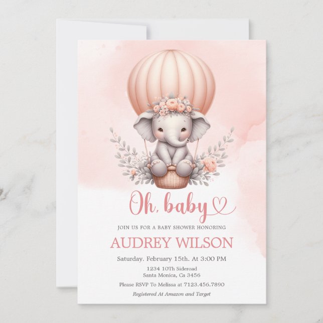 Oh, Baby Elephant Baby Shower Invitation (Front)