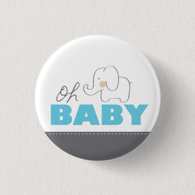 Oh Baby Elephant - Blue & Gray Baby Shower Button (Front)