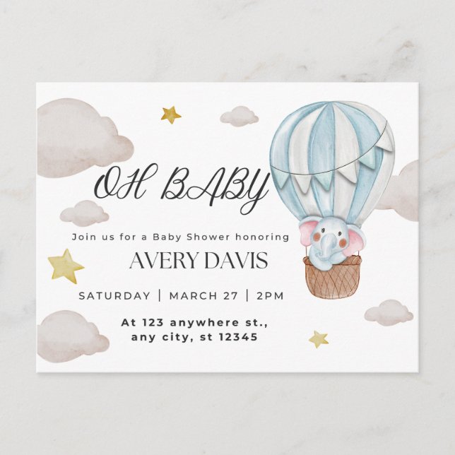 oh baby, elephant, blue postcard (Front)