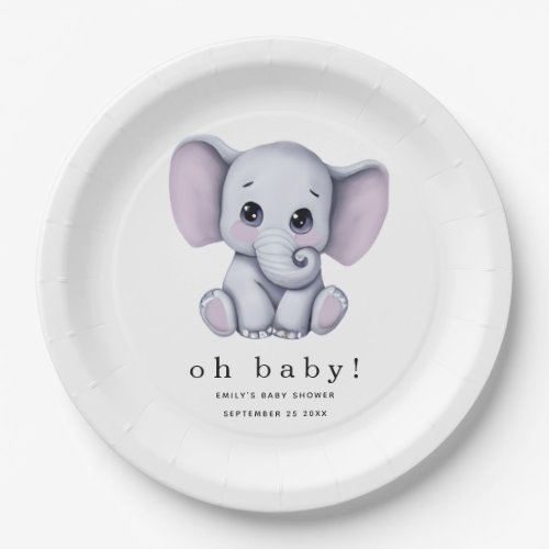 Oh Baby Elephant Gender Neutral Baby Shower Paper Plates