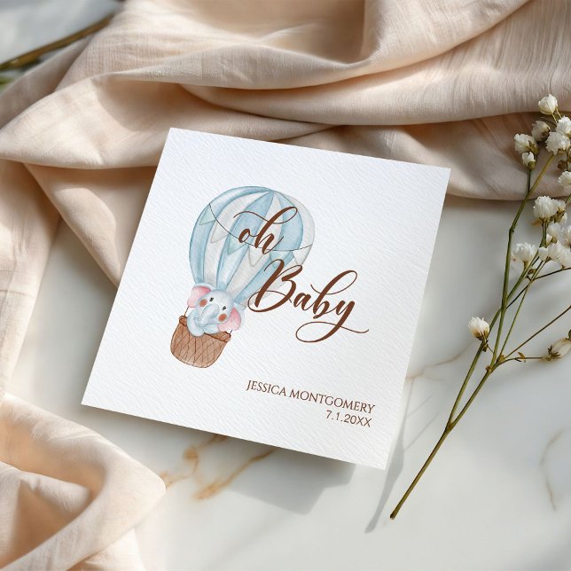 Oh Baby Elephant in Hot Air Balloon Baby Shower Napkins (Creator Uploaded)