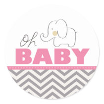 Oh Baby Elephant - Pink Baby Shower Invite Sticker