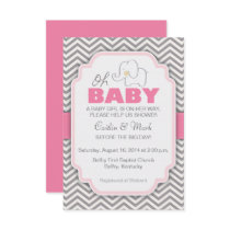Oh Baby Elephant - Pink & Gray Baby Shower Invite