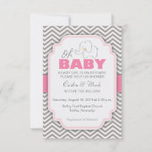 Oh Baby Elephant - Pink & Gray Baby Shower Invite (Front)