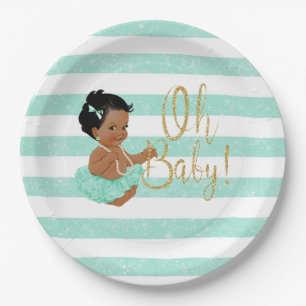 Oh Baby Ethnic Girl Aqua Tutu Ballerina Glitter Paper Plates