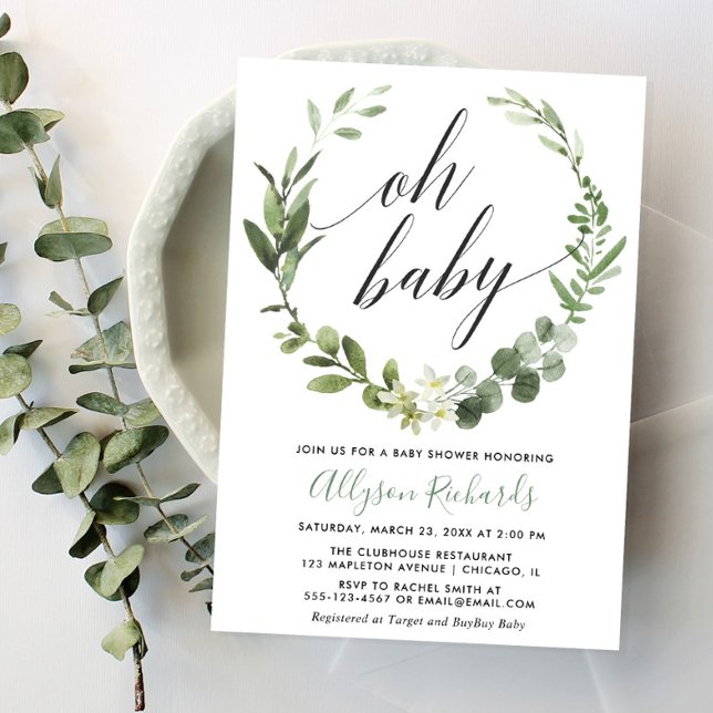 Oh baby Eucalyptus gender neutral baby shower Invitation (Creator Uploaded)