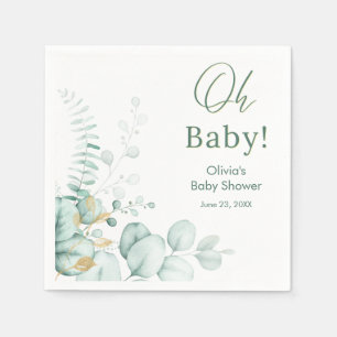 Oh Baby Eucalyptus Greenery Gold Baby Shower Napkins