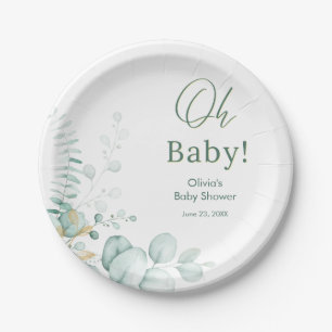 Oh Baby Eucalyptus Greenery Gold Baby Shower Paper Plates