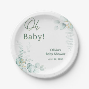 Oh Baby Eucalyptus Greenery Gold Baby Shower Paper Plates