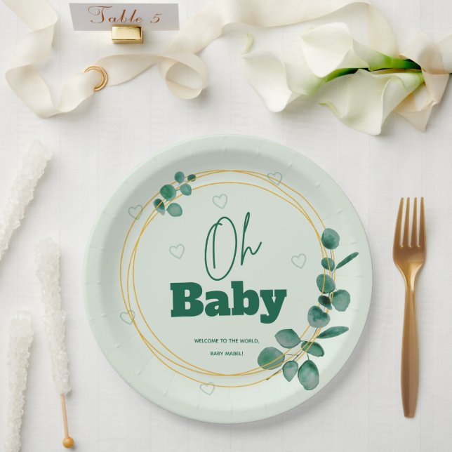 Oh Baby Eucalyptus Leaves  Baby Shower Paper Plates (Wedding)