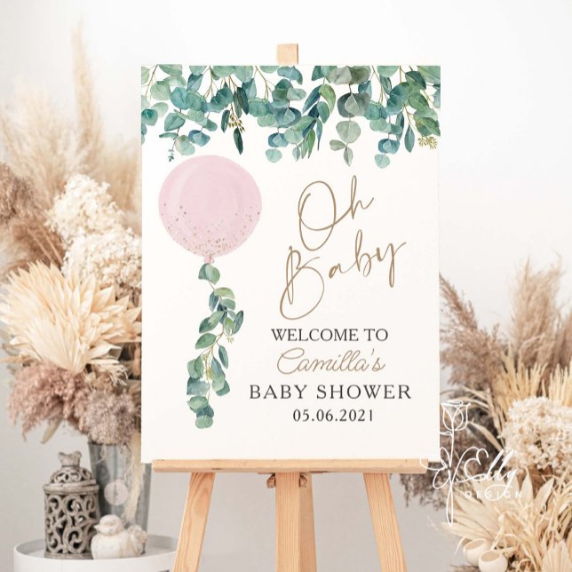 Oh Baby Eucalyptus Pink Balloon Baby Shower Foam Board (Creator Uploaded)