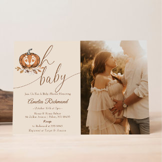 Oh Baby ! Fall Pumpkin Autumn Baby Shower Photo Invitation