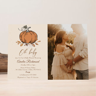 Oh Baby ! Fall Pumpkin Autumn Baby Shower Photo Invitation