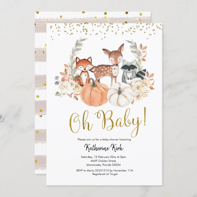 Oh Baby Fall Woodland Pumpkin Baby Shower Invitation (Front/Back)