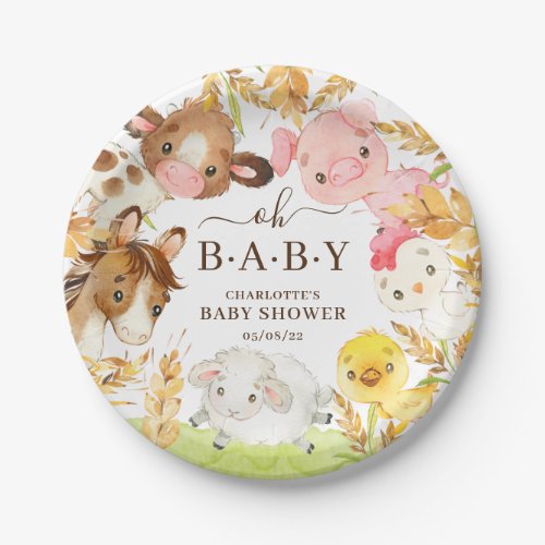Oh Baby Farm Animals Baby Shower 7 Plate