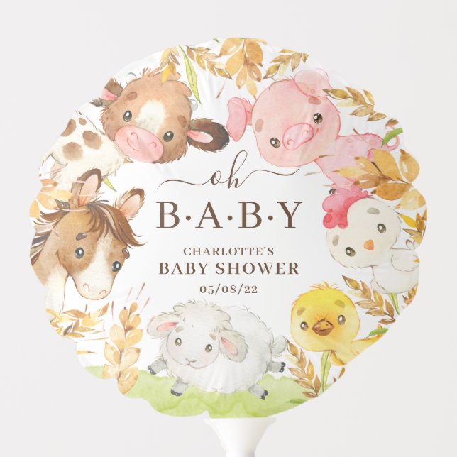 Oh Baby Farm Animals Baby Shower Balloon (Front)