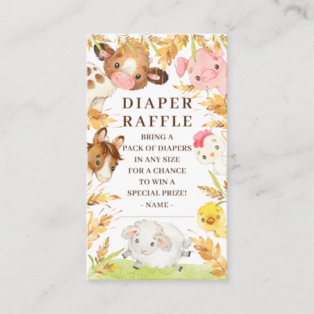 Oh Baby Farm Animals Baby Shower Diaper Raffle  Enclosure Card (Front)