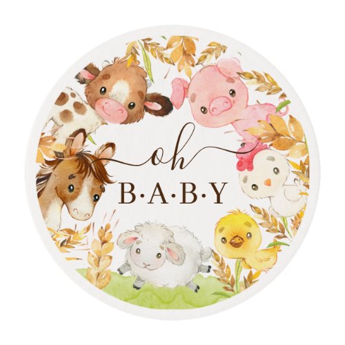 Oh Baby Farm Animals Baby Shower Edible Frosting Rounds