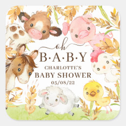  Oh Baby Farm Animals Baby Shower Favor  Classic R Square Sticker