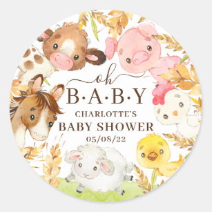  Oh Baby Farm Animals Baby Shower Favor  Classic Round Sticker