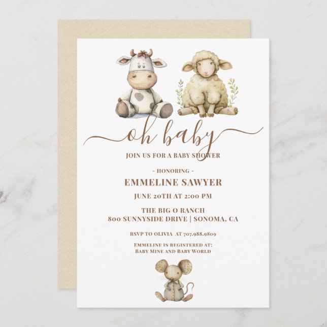 Oh Baby Farm Animals Baby Shower Invitation (Front/Back)