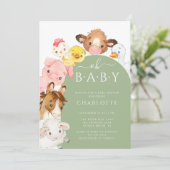 Oh Baby Farm Animals Baby Shower  Invitation (Standing Front)