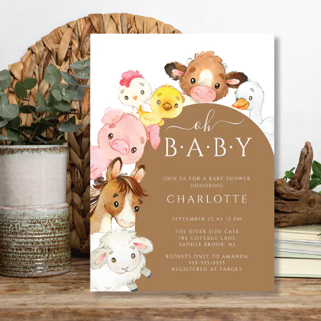 Oh Baby Farm Animals Baby Shower Invitation | Zazzle