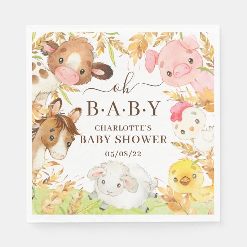 Oh Baby Farm Animals Baby Shower Paper Napkins