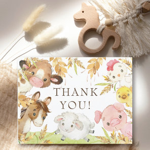 Oh Baby Farm Animals Baby Shower Thank You  Postcard