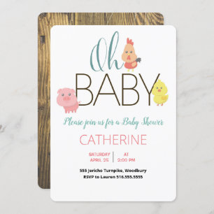 Oh Baby Farm Animals Rustic Baby Shower Invitation