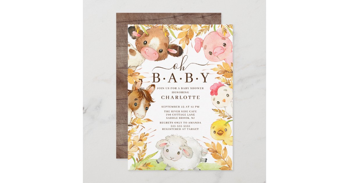 Oh Baby Farm Animals Shower Invitation | Zazzle