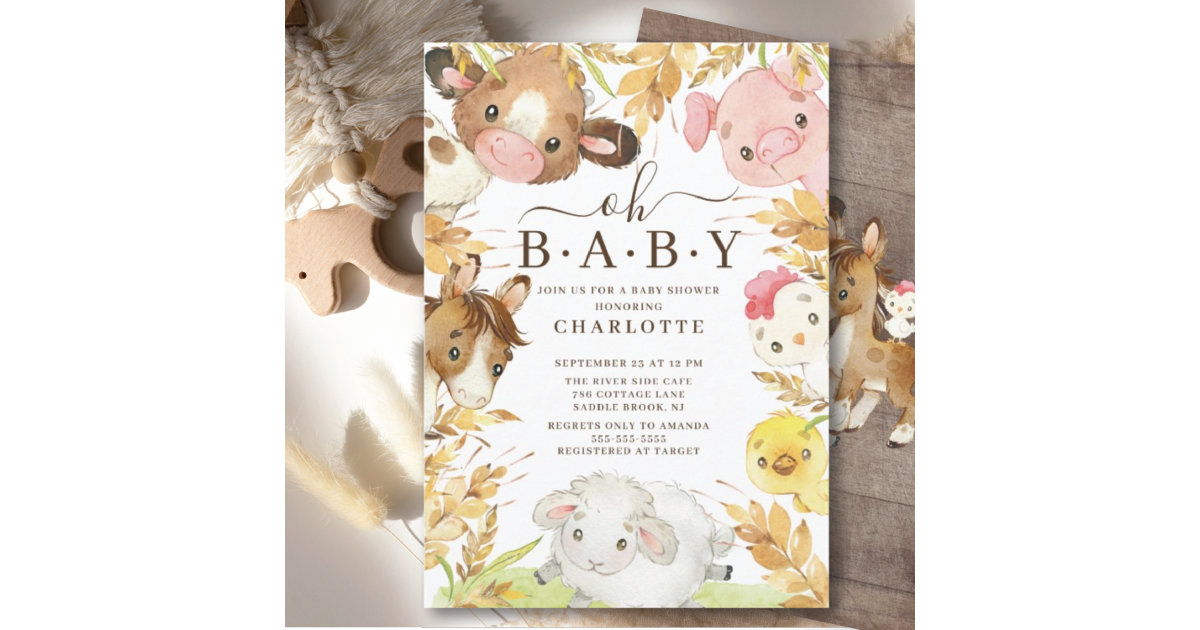 Oh Baby Farm Animals Shower Invitation | Zazzle